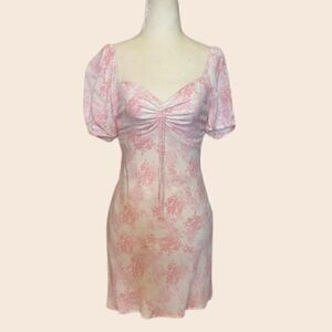 Pink & White Sweetheart Puff sleeve Cottagecore Floral Mini Dress Size S